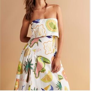 Tropical Strapless Dress with Fruit Motif